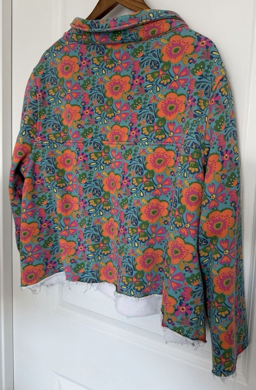 Natural Life Womens Pullover S/M Blue Floral Quarter Zip Oversized Boho Hippie - Picture 5 of 13